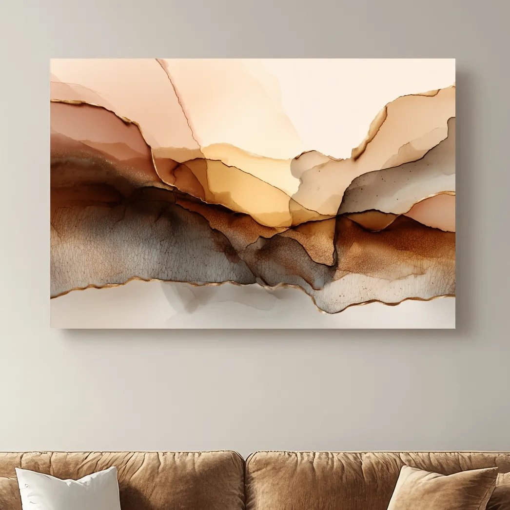 Abstract Alcohol Ink Landscape Painting - Modern Minimalist Wall Art