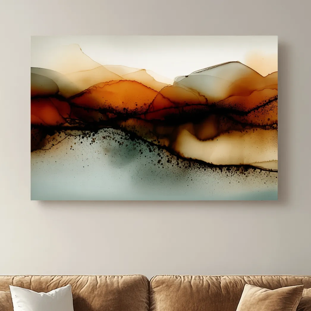 Moody Abstract Sepia Mountain Layers - Modern Alcohol Ink Landscape Wall Art