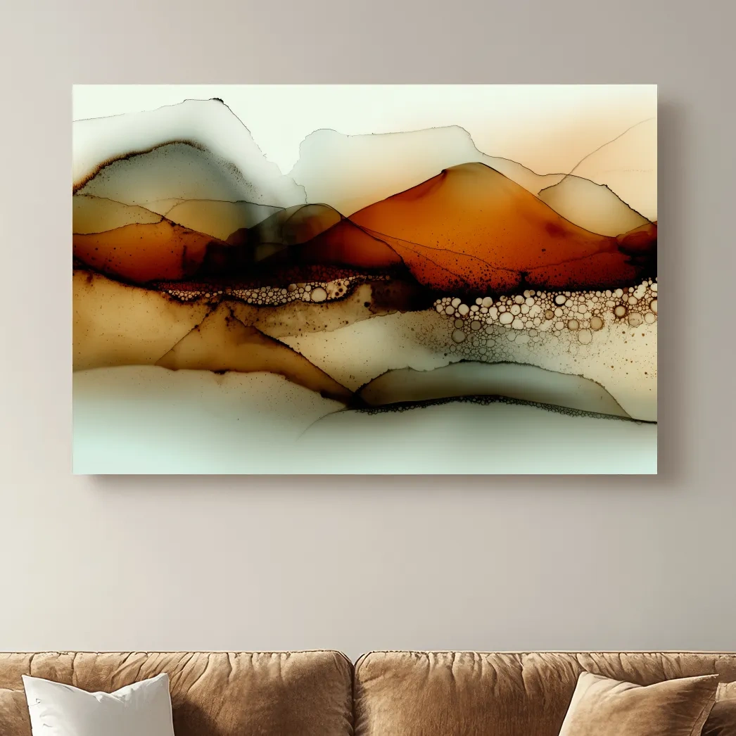 Amber Alcohol Ink Mountains - Abstract Landscape Wall Art