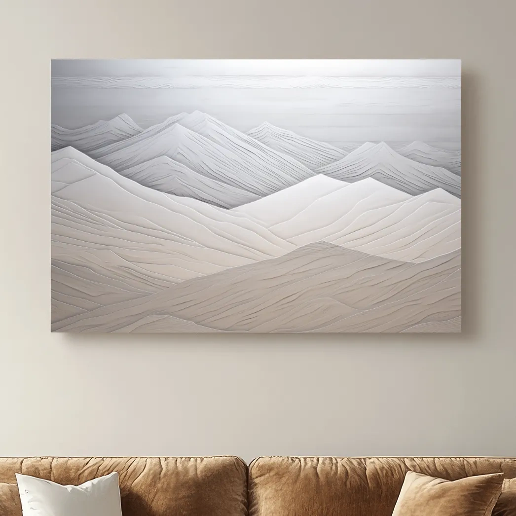 Minimalist Layered Mountain Relief Landscape - Monochrome Wall Art