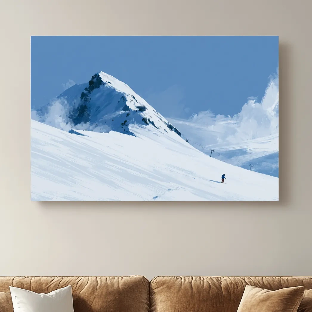Minimalist Backcountry Skier Painting - Alpine Winter Landscape Wall Art