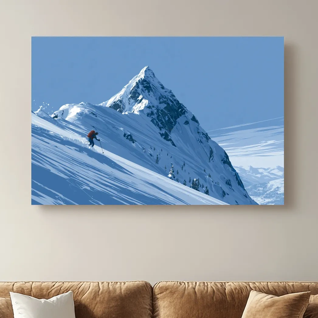 Epic Backcountry Skier On Snowy Peak - Alpine Mountain Winter Wall Art