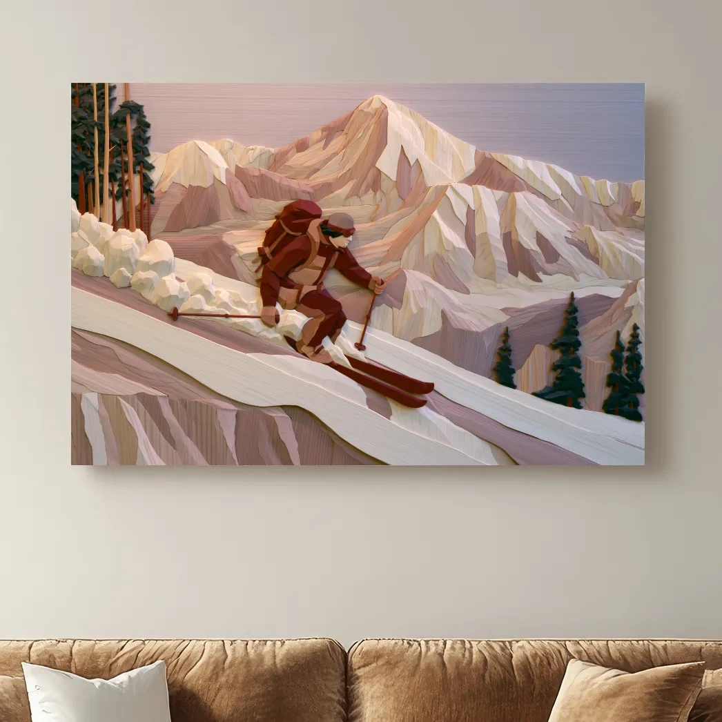 Geometric Backcountry Skier In Alpine Peaks - Winter Mountain Adventure Wall Art