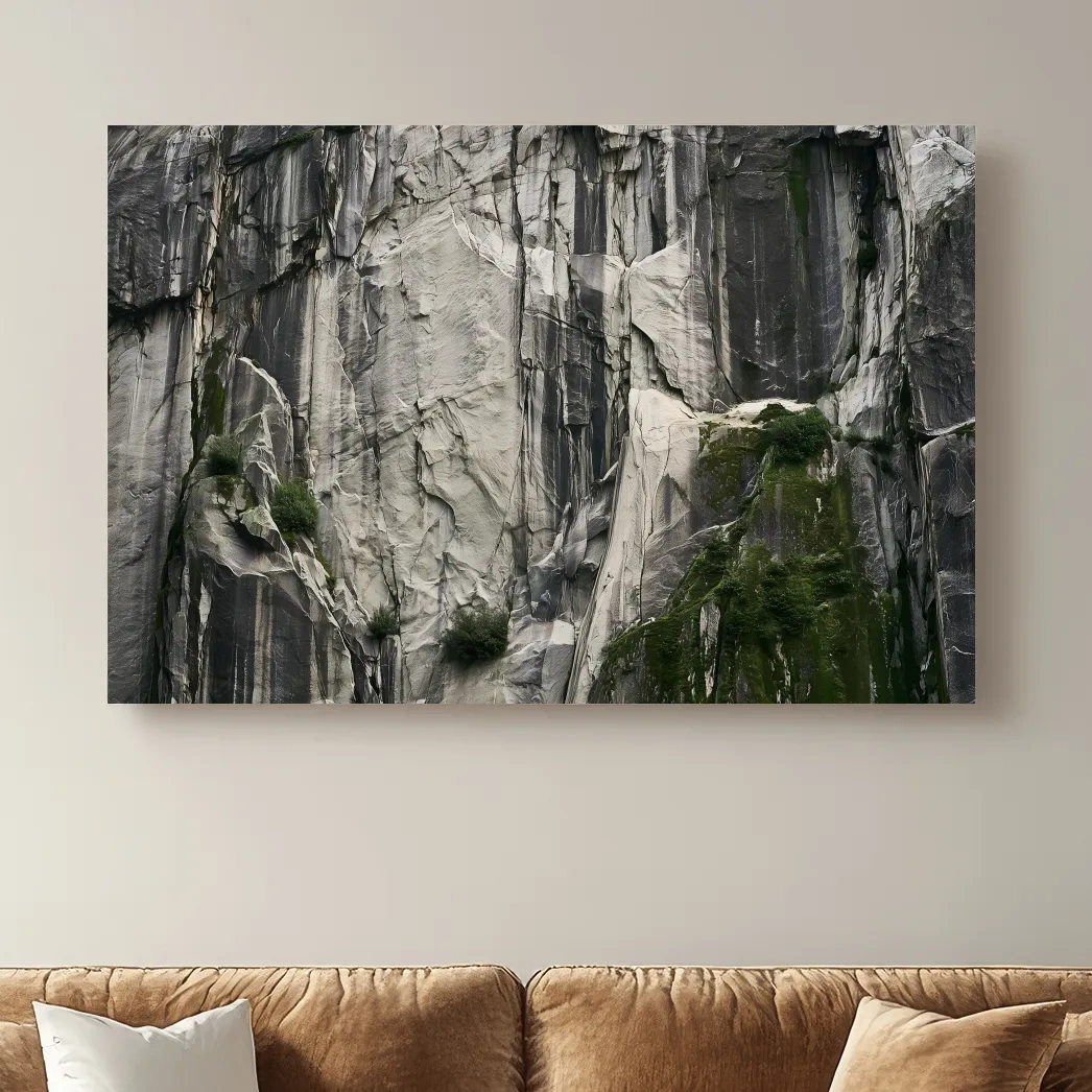 Textured Granite Cliff Face Photography - Moody Monochrome Rock Wall Art