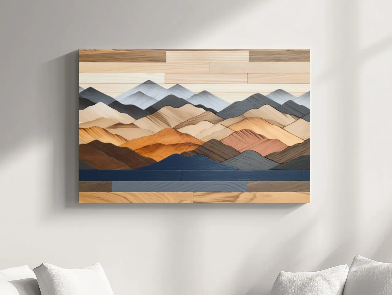 Rustic Layered Wooden Mountain Range Panorama - Modern Geometric Wall Art