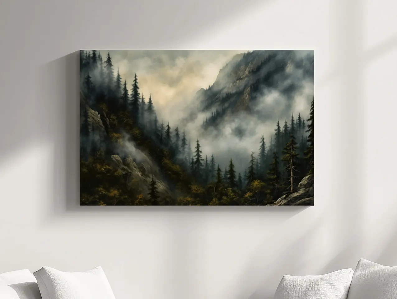 Moody Misty Mountain Pine Forest - Foggy Alpine Landscape Wall Art