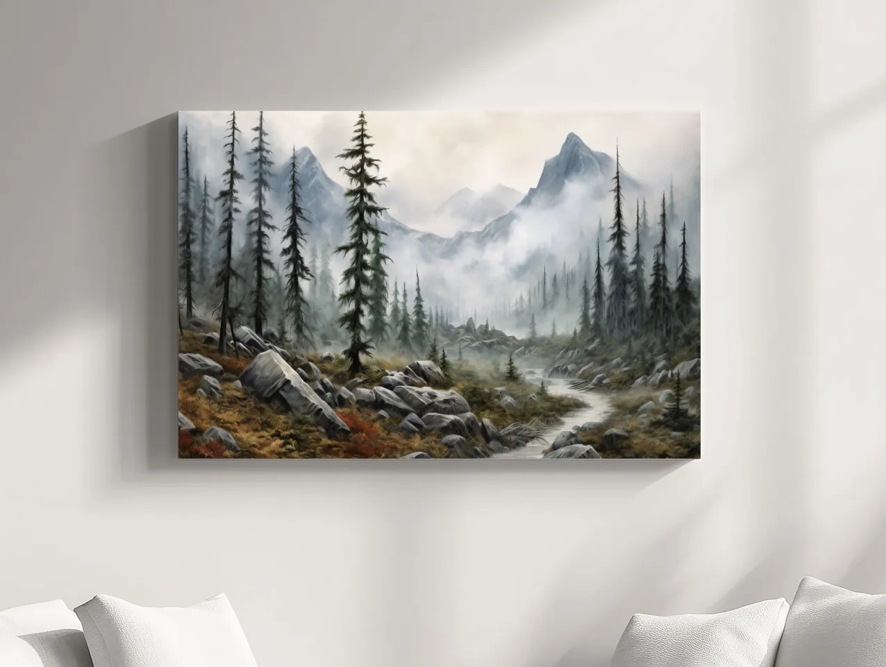 Foggy Alpine Mountain Forest Landscape - Moody Wall Art