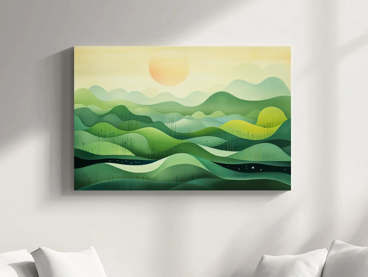 Minimalist Layered Green Rolling Hills - Serene Abstract Landscape Wall Art