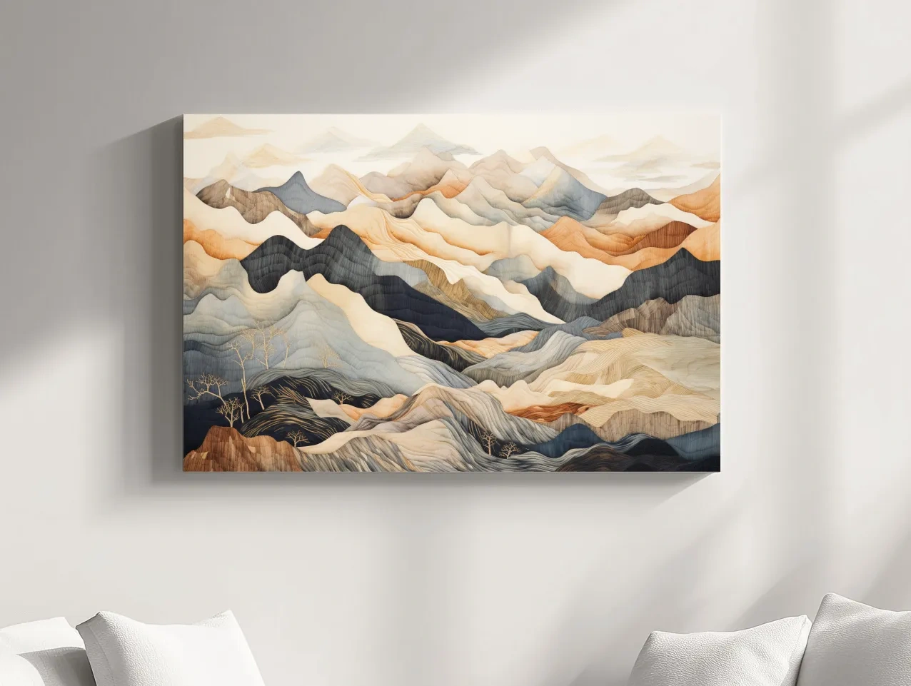 Layered Abstract Mountain Range Painting - Tapestry Style Wall Art