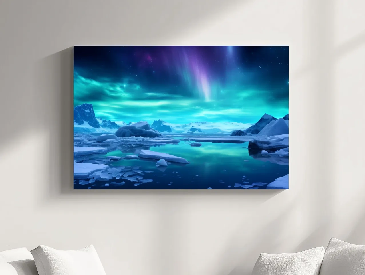 Vibrant Arctic Aurora Over Icebergs - Polar Night Photographic Wall Art