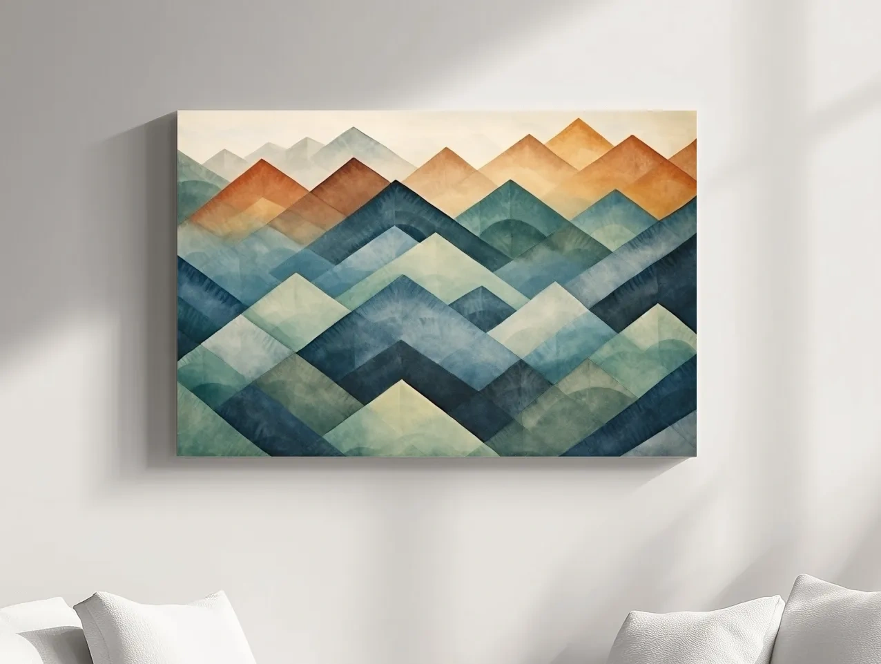 Geometric Watercolor Mountain Peaks - Abstract Landscape Wall Art