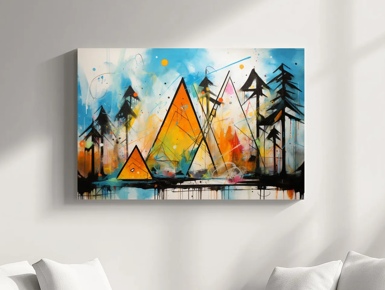 Vibrant Abstract Mountain Peaks And Pines - Colorful Mixed Media Wall Art