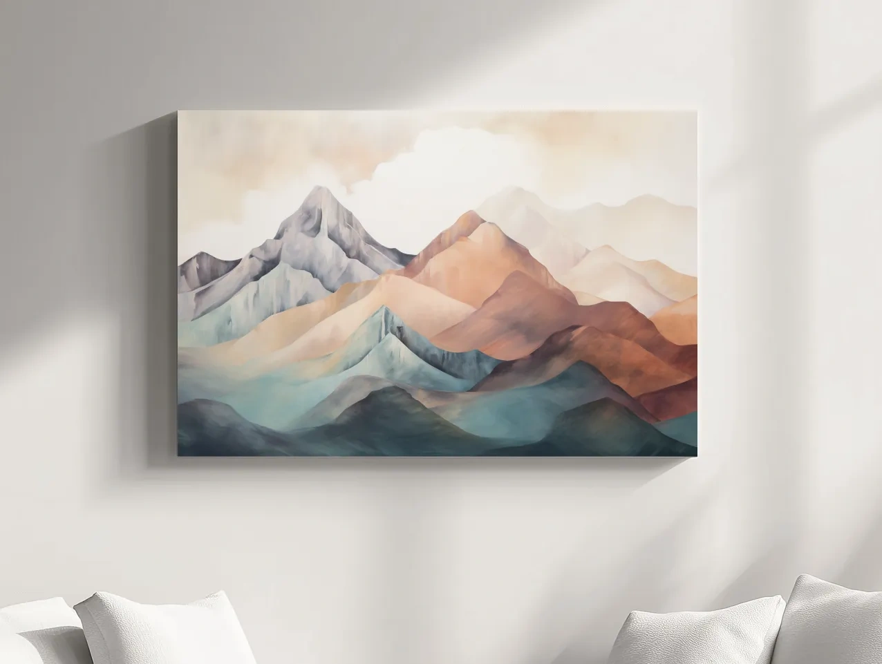 Abstract Watercolor Mountain Range Landscape - Serene Pastel Alpine Wall Art