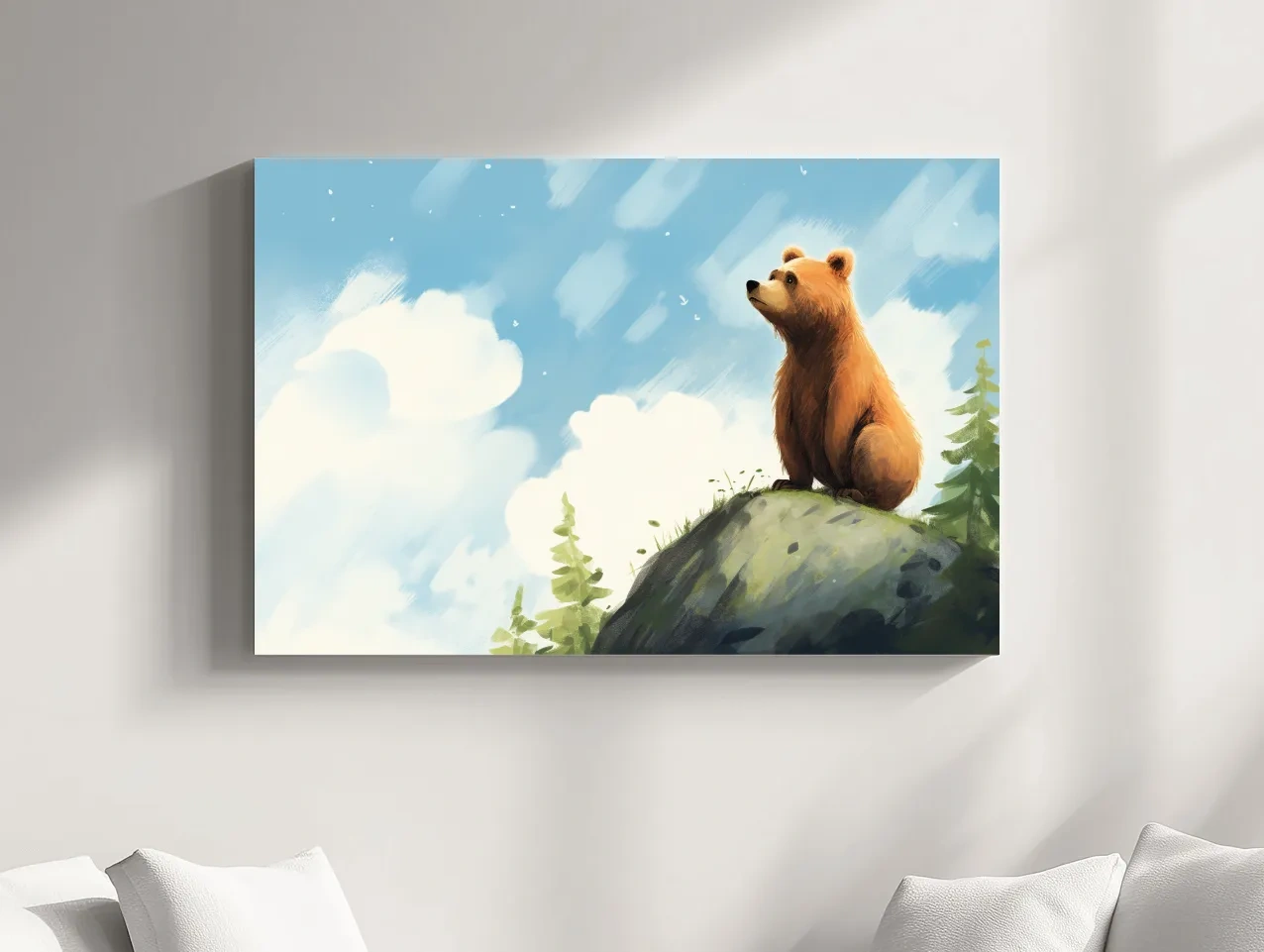 Whimsical Bear Cub On Rocky Peak - Nursery Wildlife Wall Art