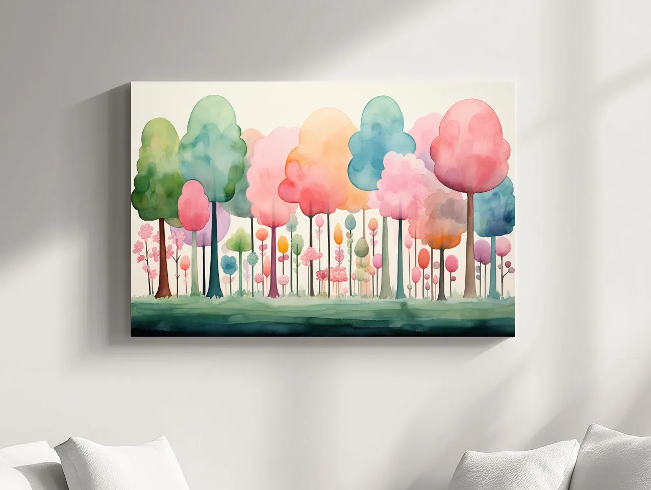 Whimsical Pastel Watercolor Forest - Colorful Nursery Wall Art