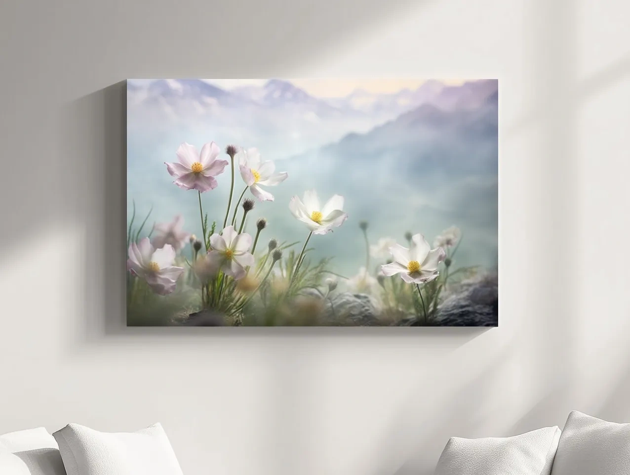 Dreamy Alpine Wildflower Meadow - Soft Pastel Mountain Botanic Artwork