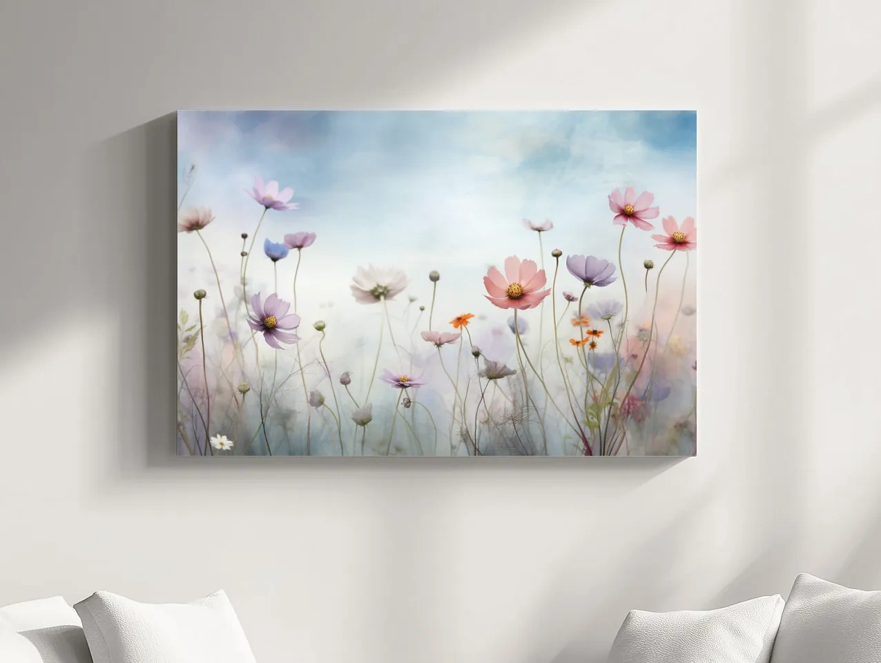 Dreamy Pastel Wildflower Meadow Painting - Soft Watercolor Floral Wall Art