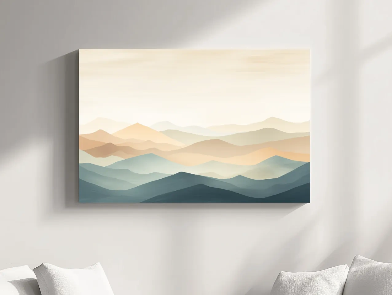 Minimalist Pastel Layered Mountain Landscape - Serene Abstract Nature Wall Art