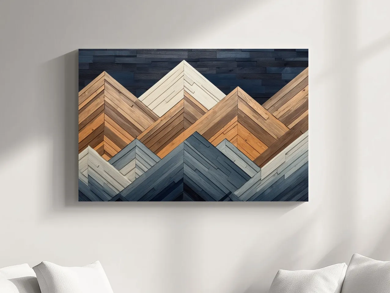 Geometric Wood Plank Mountains - Modern Rustic Canvas Wall Art