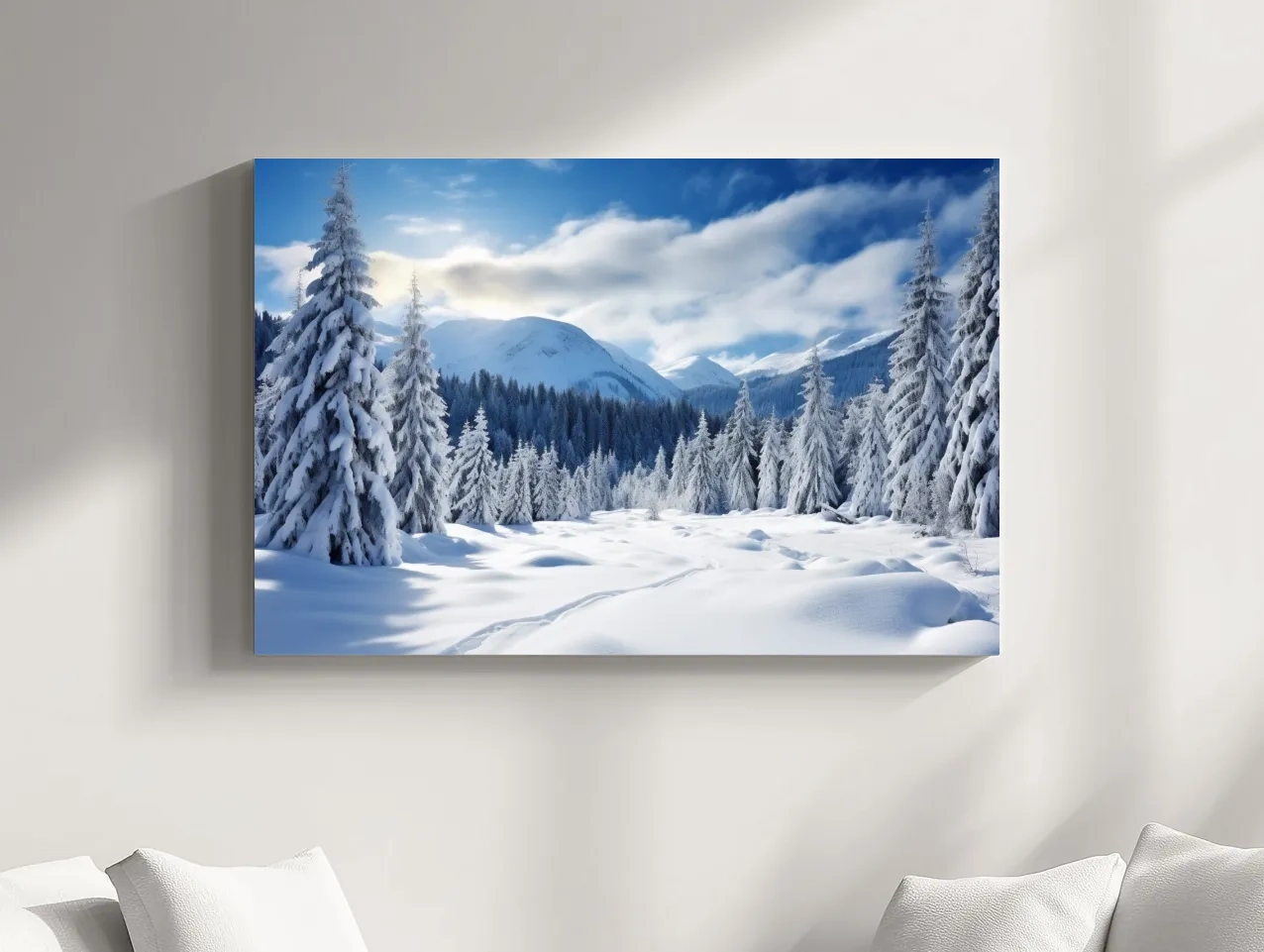 Snowy Alpine Mountain Forest Landscape - Winter Wilderness Photographic Wall Art