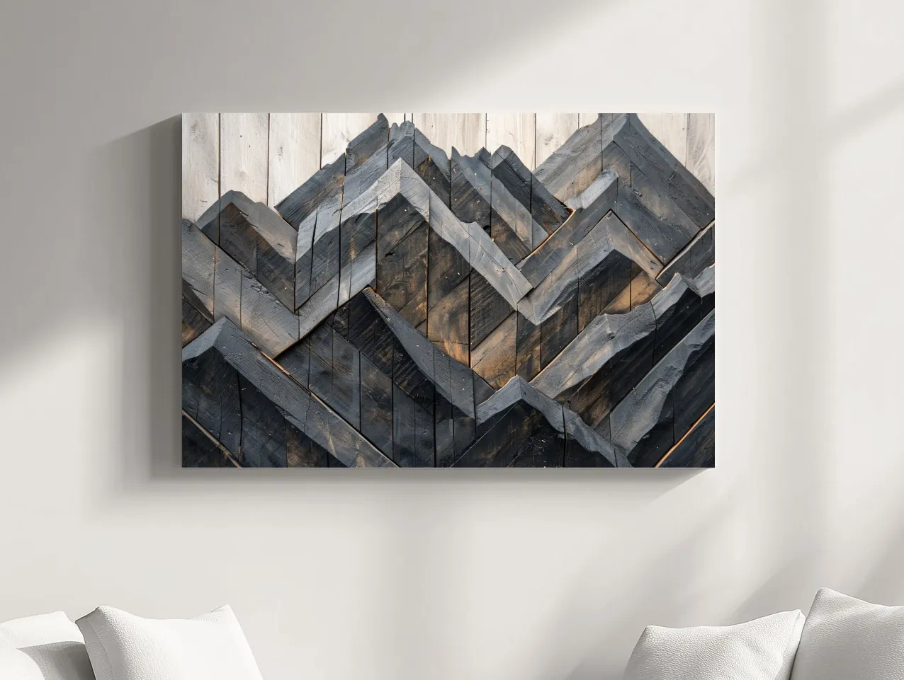 Geometric Wood Mountain Mosaic - Modern Rustic Landscape Wall Art