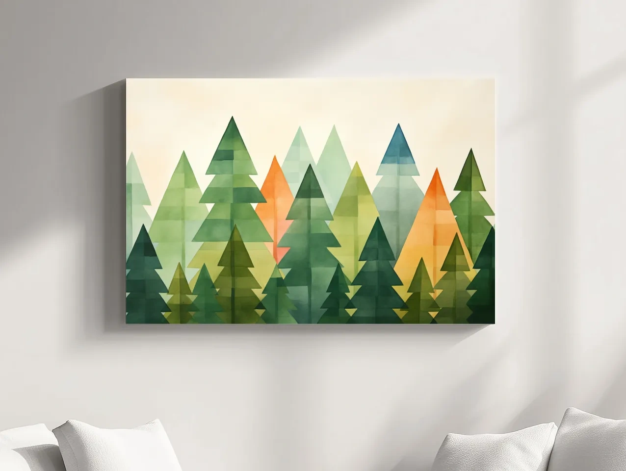 Geometric Watercolor Pine Forest Landscape - Modern Scandinavian Nature Wall Art