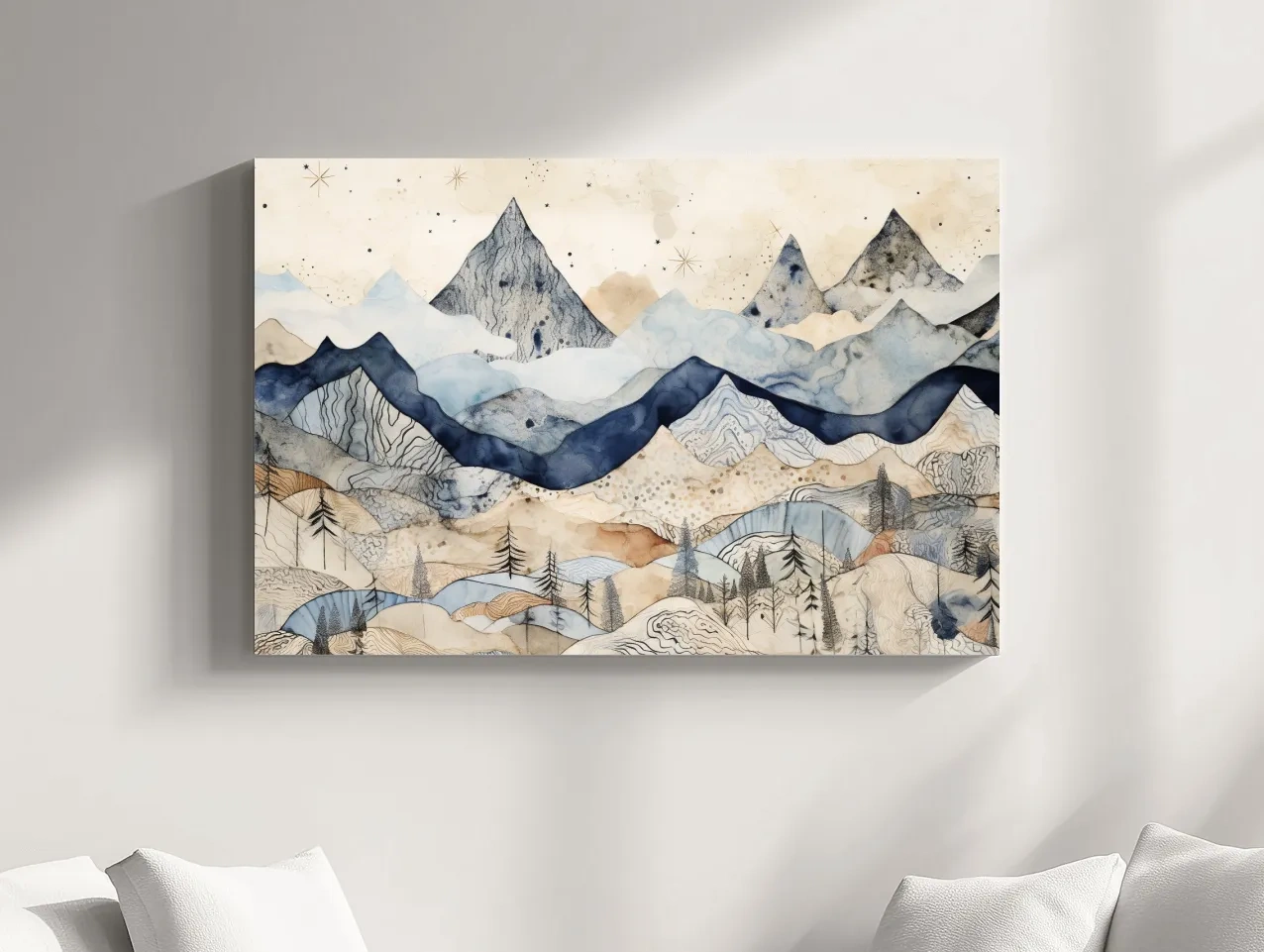 Patchwork Watercolor Mountain Range - Modern Alpine Landscape Wall Art