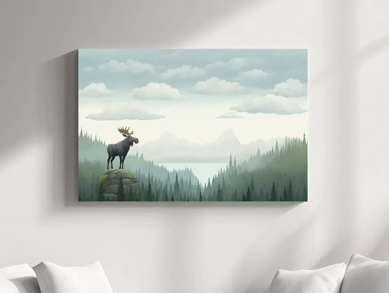 Majestic Moose Over Pine Forest - Nursery Wildlife Mountain Wall Art