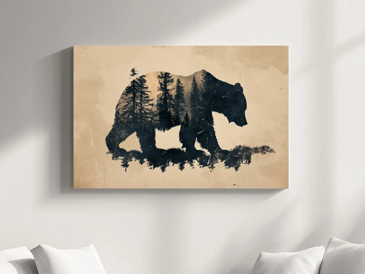 Vintage Grizzly Bear Forest Silhouette - Rustic Sepia Double Exposure Wildlife Wall Art