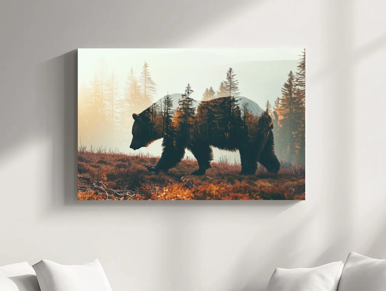 Double Exposure Grizzly Bear Forest - Misty Mountain Wildlife Photographic Artwork