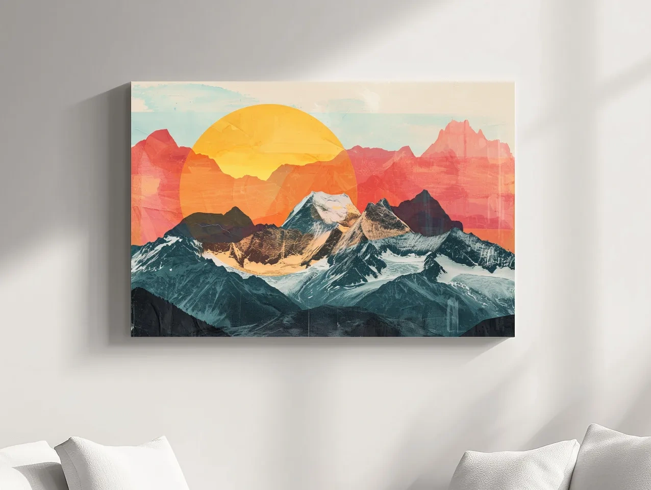 Abstract Alpine Mountains With Golden Sun - Modern Collage Landscape Artwork