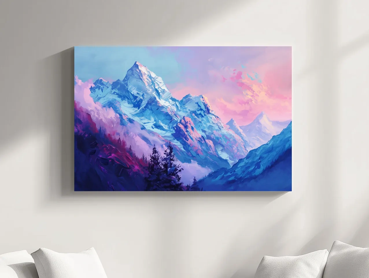 Vibrant Impressionism Alpine Mountain Painting - Colorful Snowy Peaks Wall Art