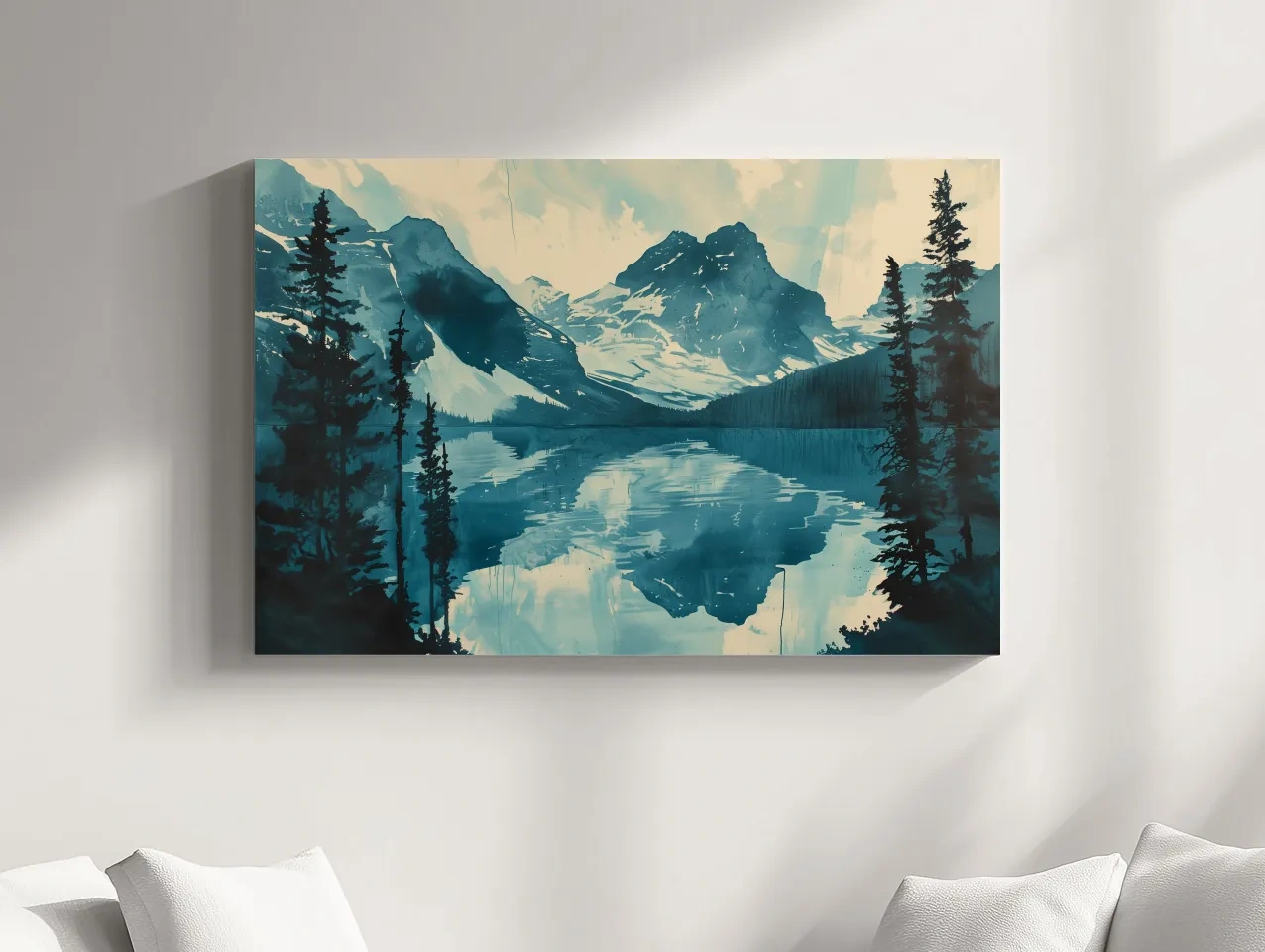 Rocky Mountains Alpine Lake Reflection - Watercolor Mountain Artwork