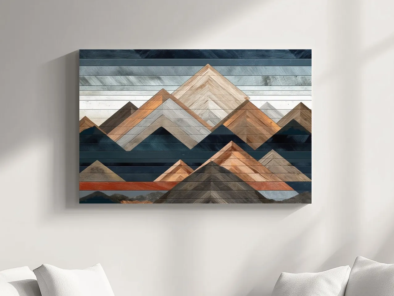 Geometric Woodgrain Mountain Peaks - Modern Abstract Landscape Wall Art