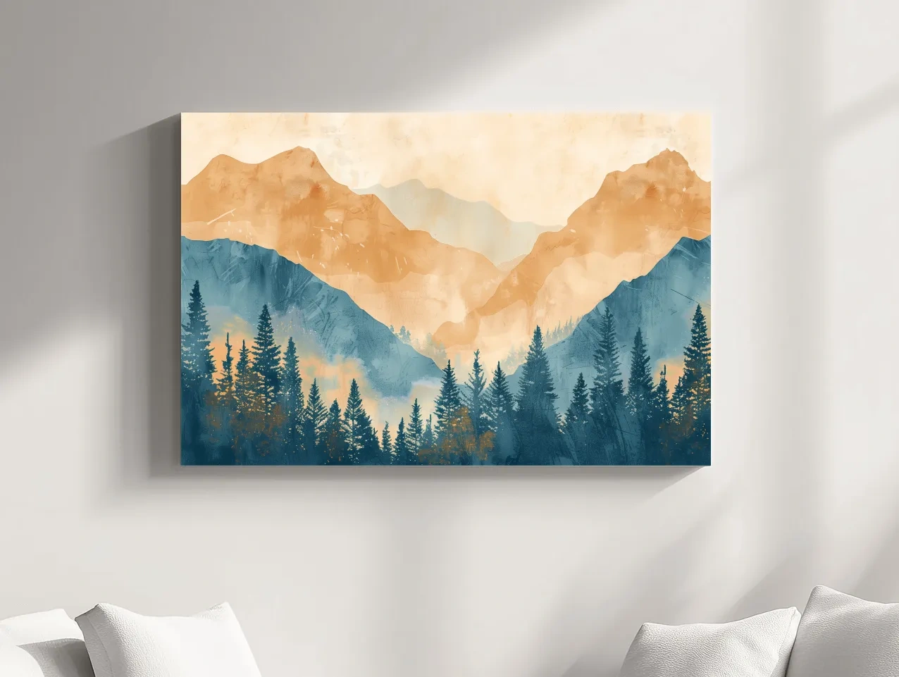Misty Mountain Range Watercolor - Pine Forest Landscape Artwork