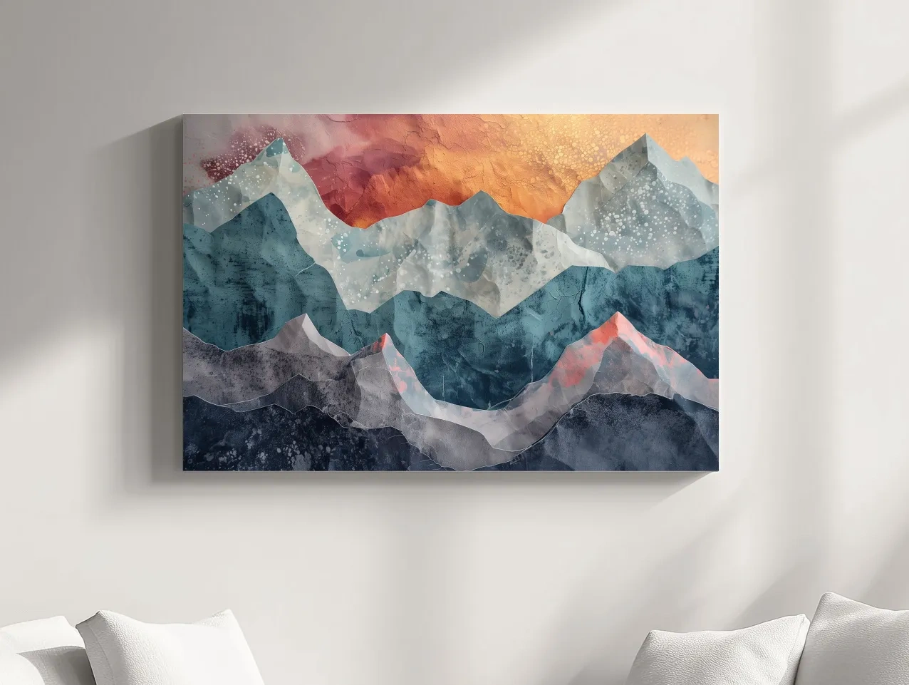 Layered Abstract Mountain Range Sunset - Modern 3D Mixed Media Landscape Wall Art