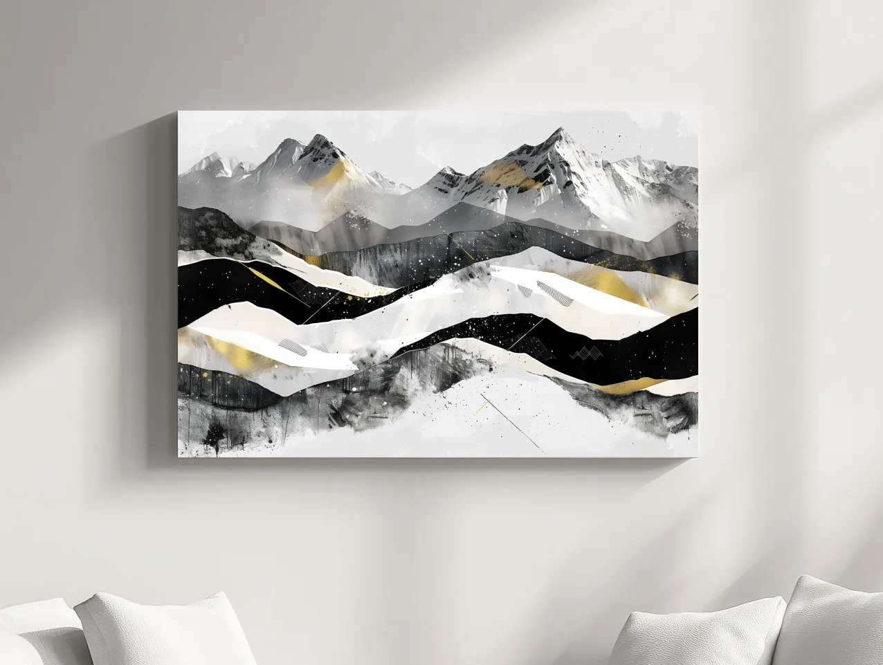 Abstract Mountain Range With Gold Accents - Modern Alpine Landscape Wall Art