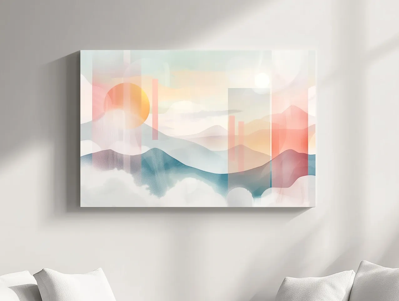 Abstract Pastel Mountain Sunrise Watercolor - Minimalist Geometric Wall Art
