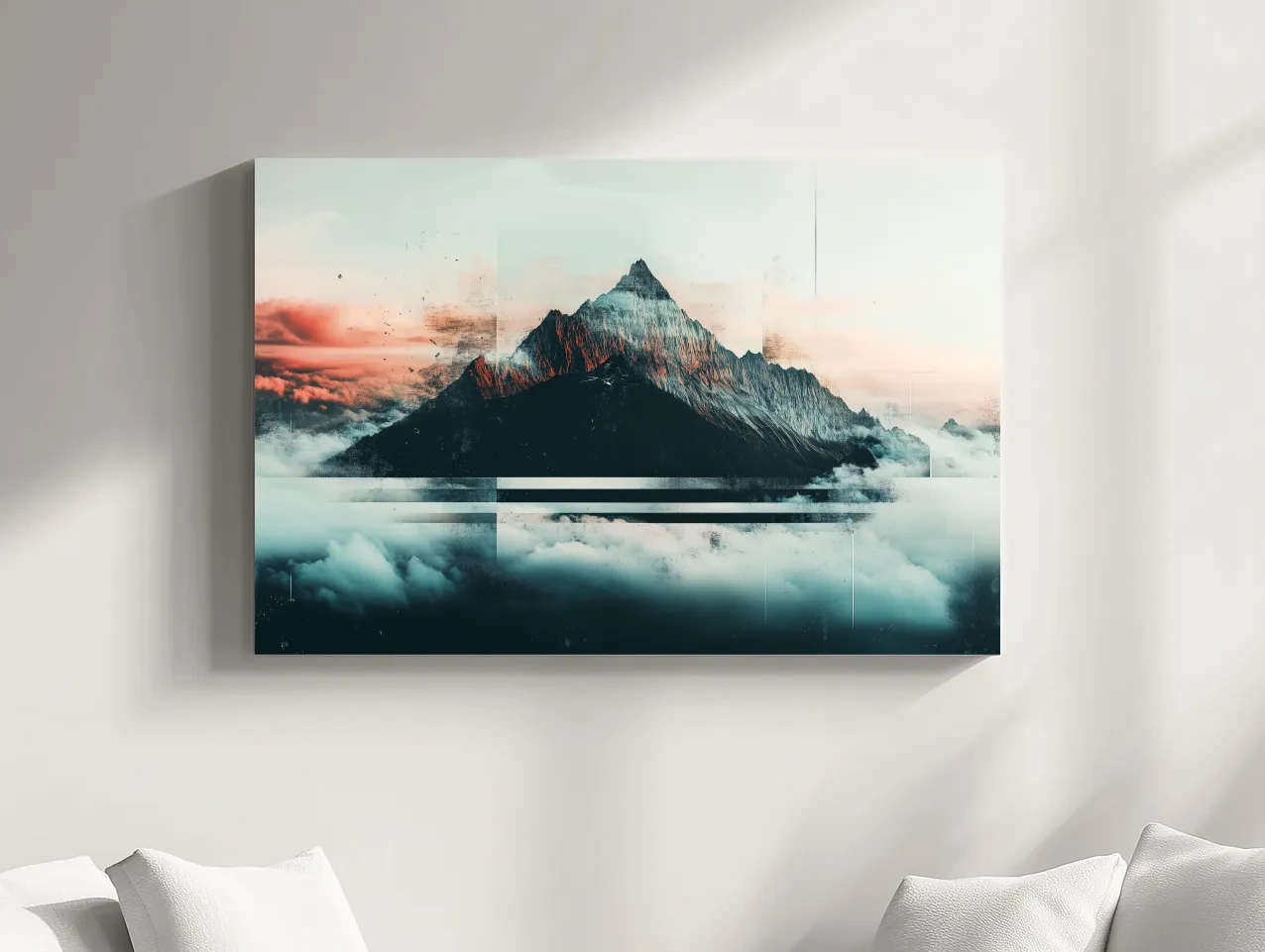Abstract Sunset Alpine Peak Above Clouds - Glitch Style Mountain Wall Art