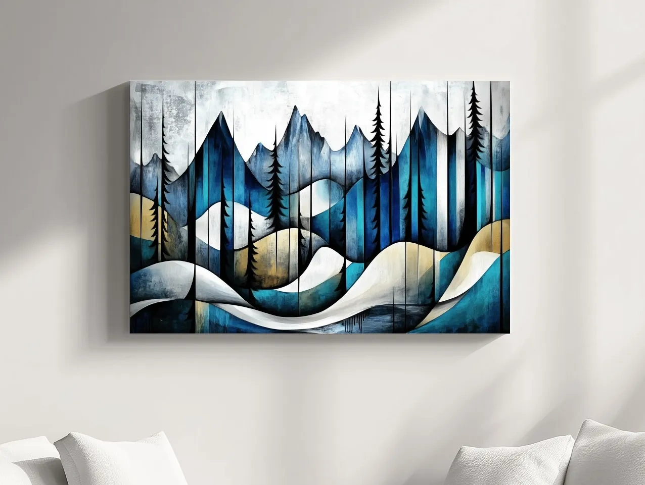 Abstract Alpine Forest Painting - Modern Mountain Wall Art