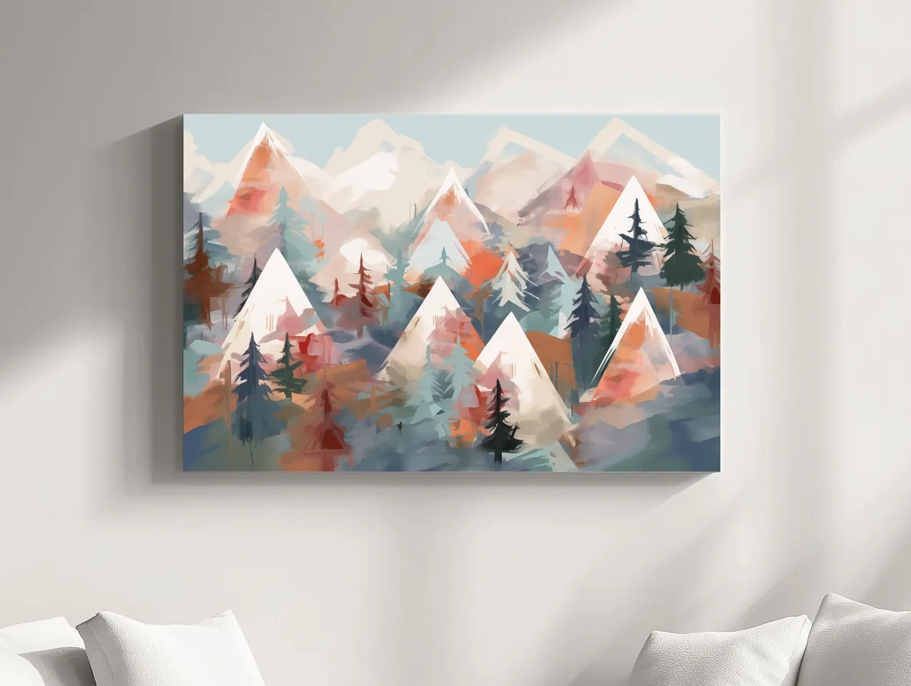 Abstract Alpine Peaks And Pine Forest - Pastel Watercolor Mountain Landscape Wall Art