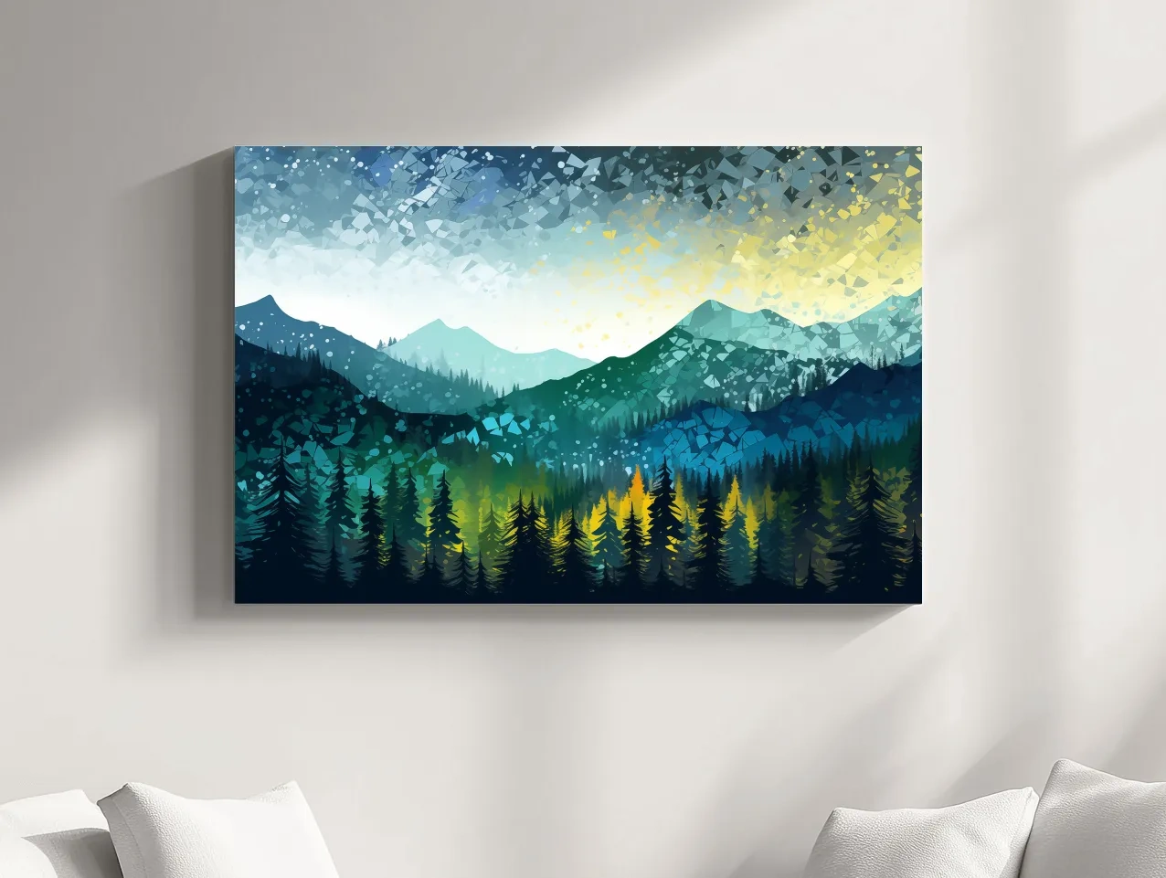 Geometric Mountain Forest Landscape - Abstract Mosaic Wall Art