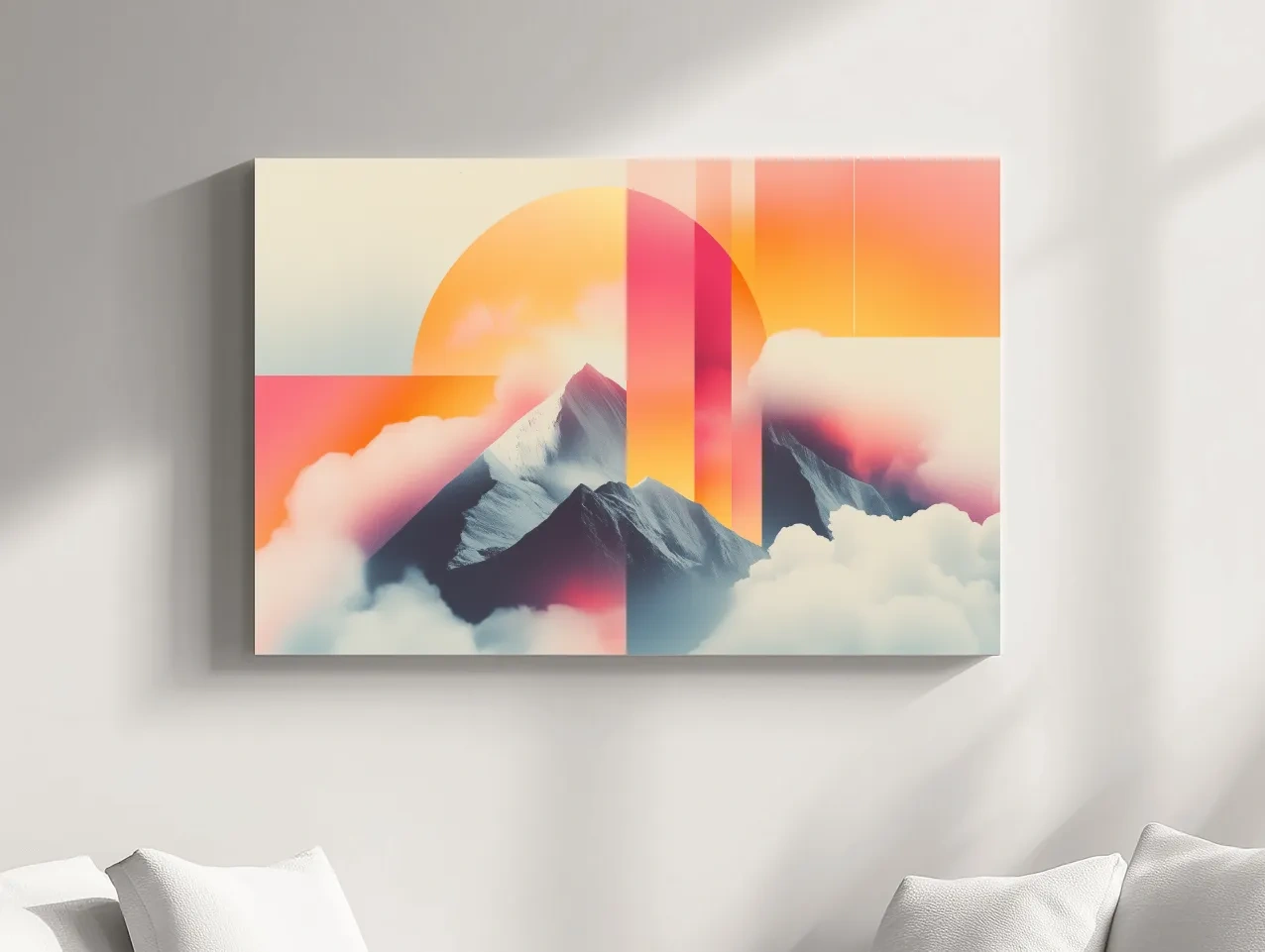 Surreal Retro Mountain Sunrise Wall Art - Abstract Artwork