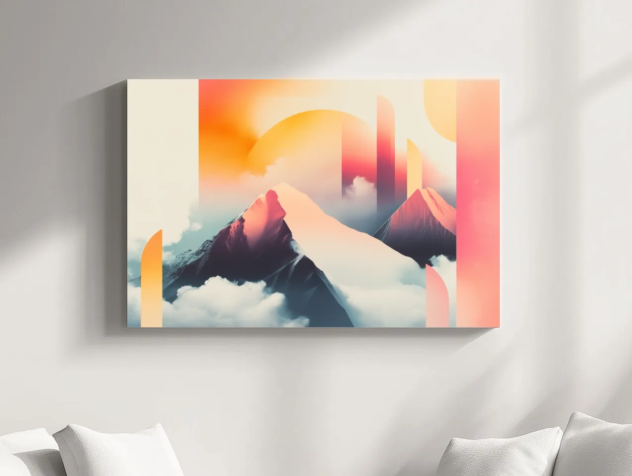 Abstract Rerto Sunrise Mountain Peaks - Modern Ski Poster Wall Art