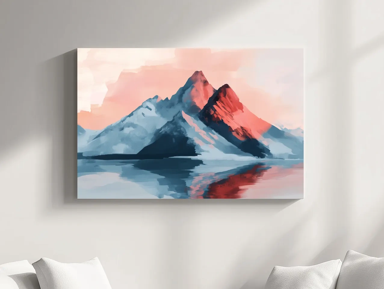 Pastel Alpine Mountain Sunset Painting - Glacier Reflection Wall Art