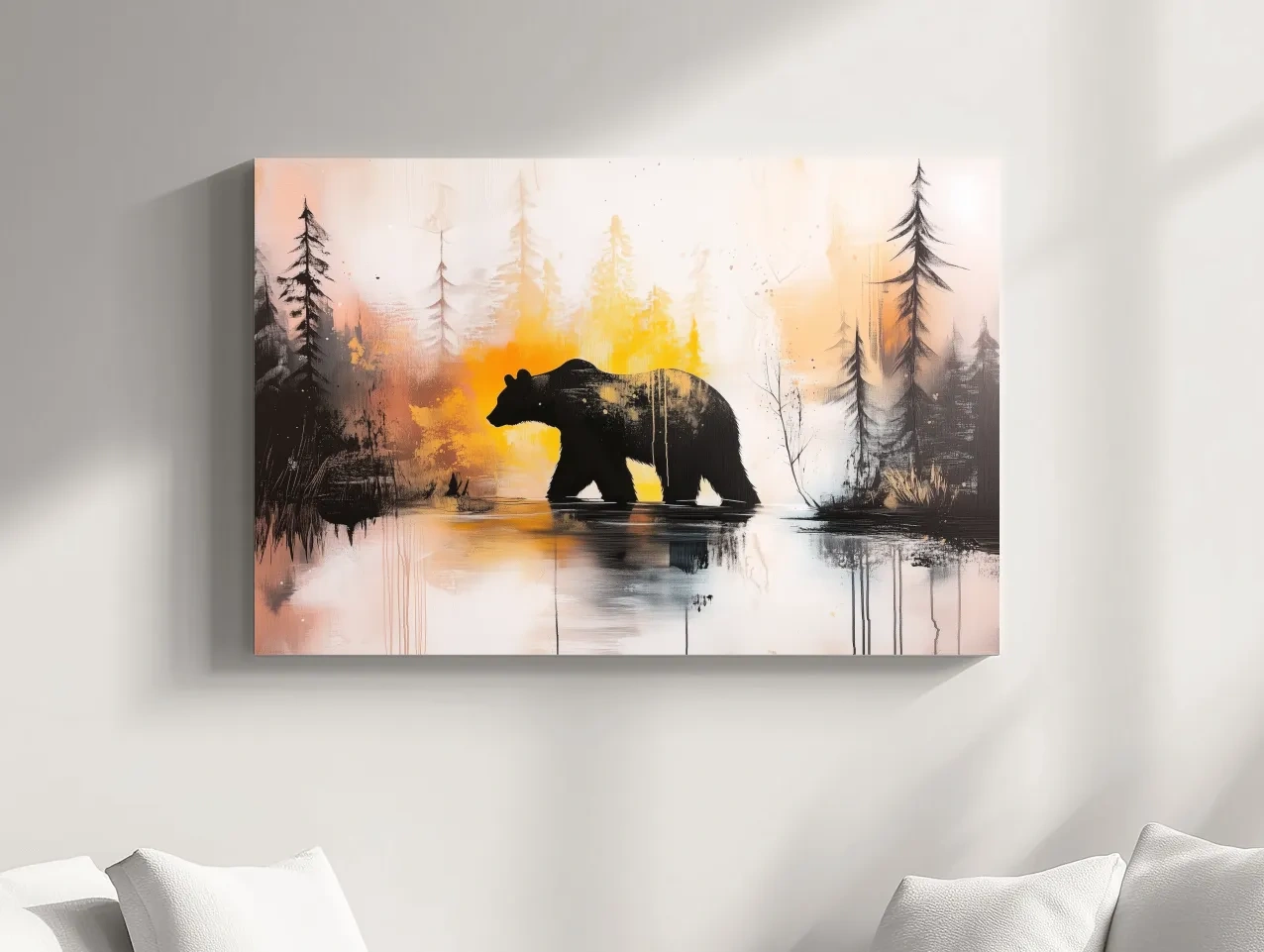 Grizzly Bear Forest Silhouette - Abstract Watercolor Wilderness Wall Art