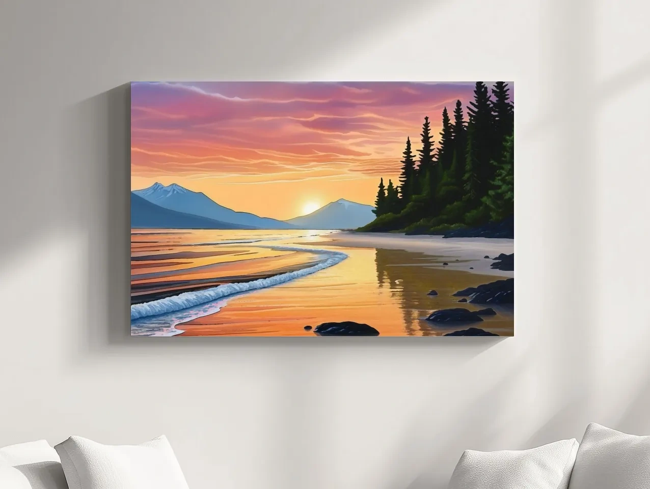Pacific Northwest artwork, sunset over the beach painting