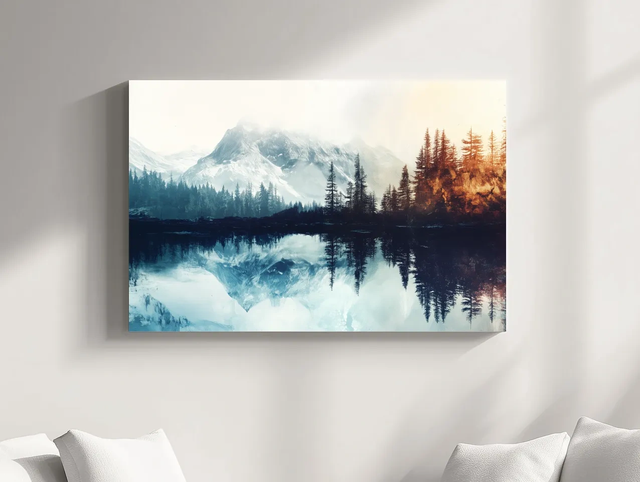 Misty Alpine Lake Reflection Landscape - Mountain Forest Sunrise Wall Art