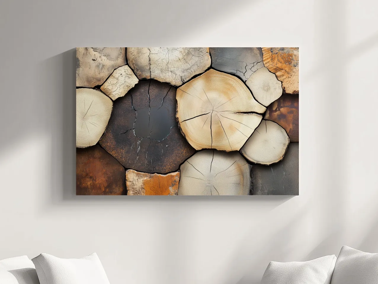 Rustic Stacked Firewood Log Cross Sections - Warm Neutral Wood Texture Wall Art Print
