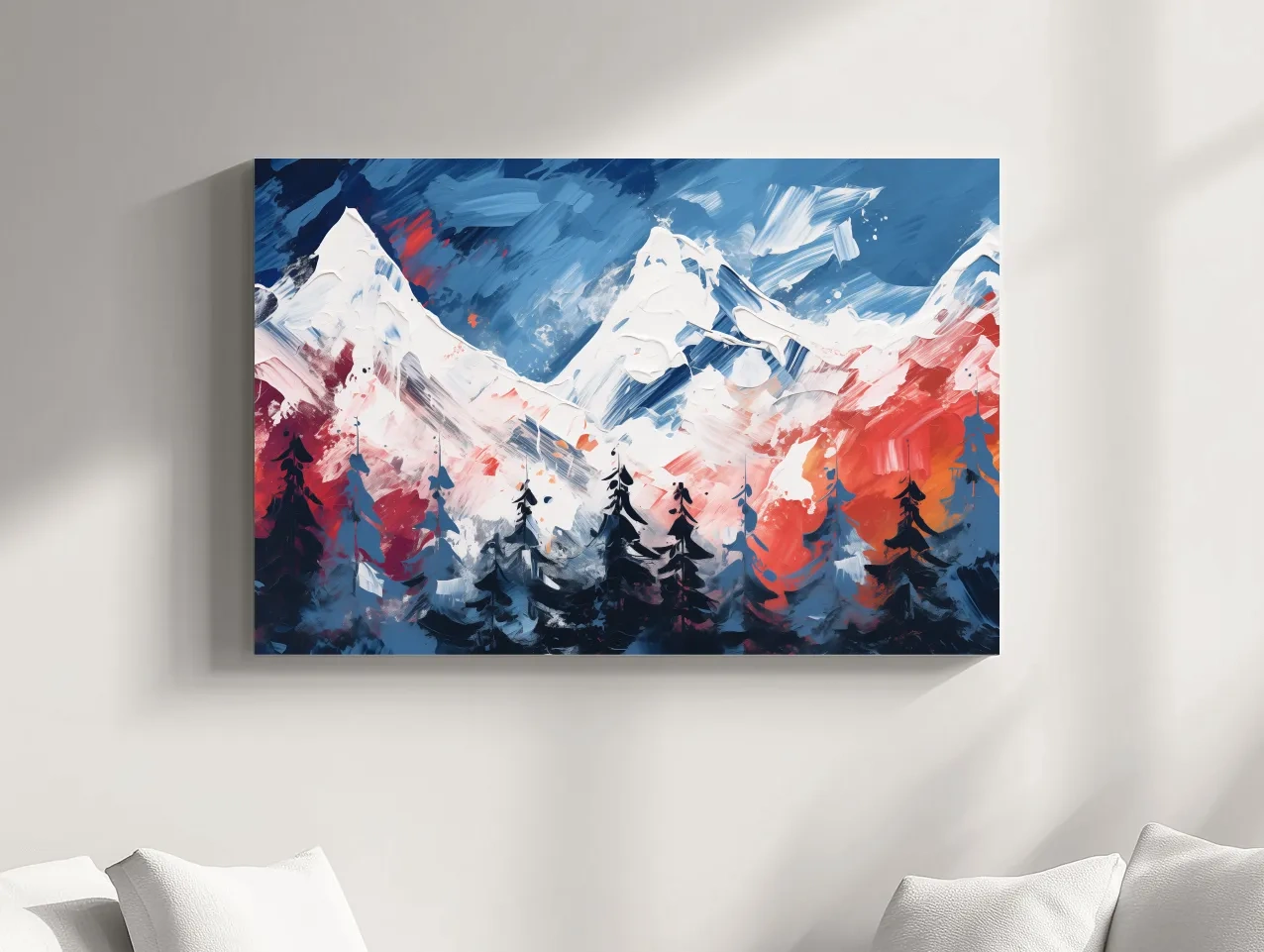 Vibrant Abstract Snowcapped Mountain Peaks - Bold Alpine Forest Landscape Art